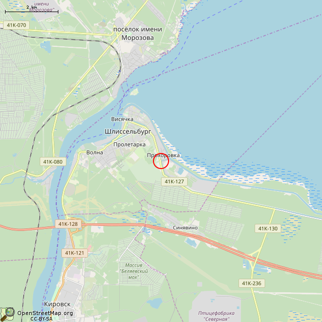 Карта где находится Шандорный мост на «Третьей версте» (Шлиссельбург) в мелком масштабе