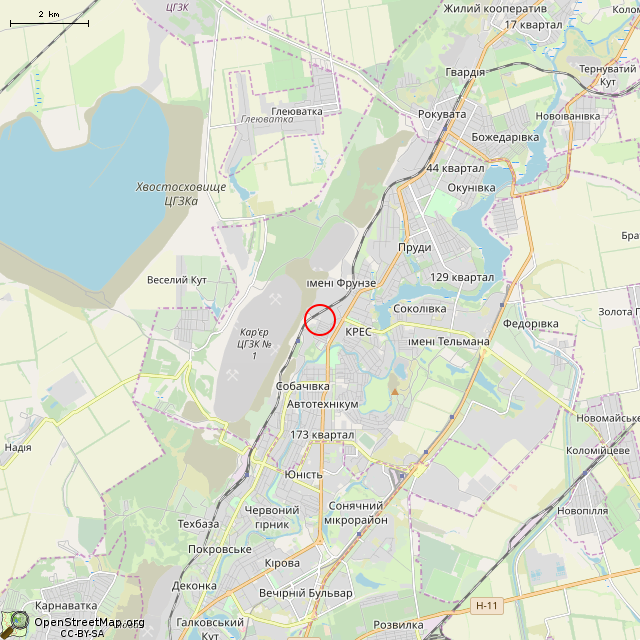 Карта где находится Полузаброшенный дом (Кривой Рог)      | заброшенный, неиспользуемый объект в мелком масштабе