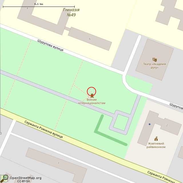 Карта где находится Памятник воинам-интернационалистам (Кривой Рог) в крупном масштабе