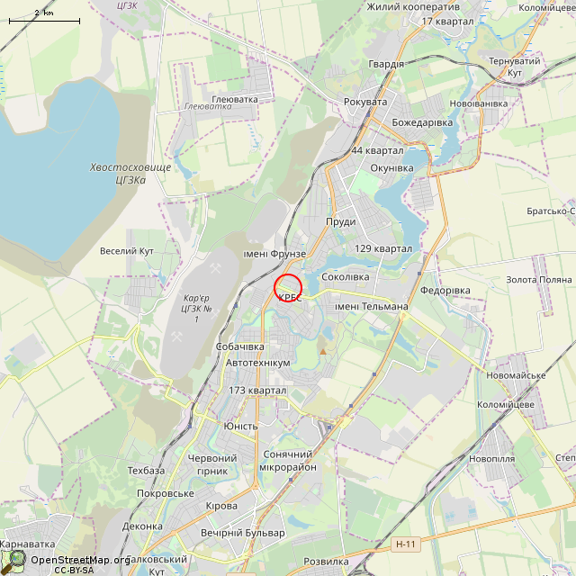 Карта где находится Памятник воинам-интернационалистам (Кривой Рог) в мелком масштабе