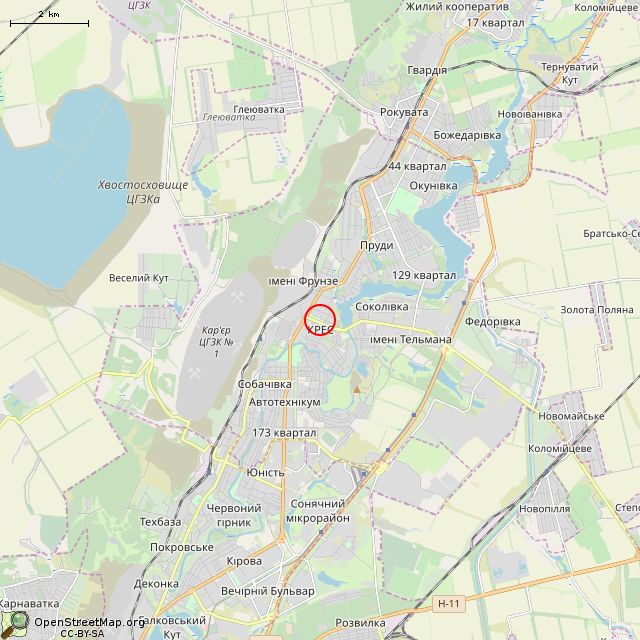 Карта где находится Памятник «Покров Пресвятой Богородицы» (Кривой Рог) в мелком масштабе