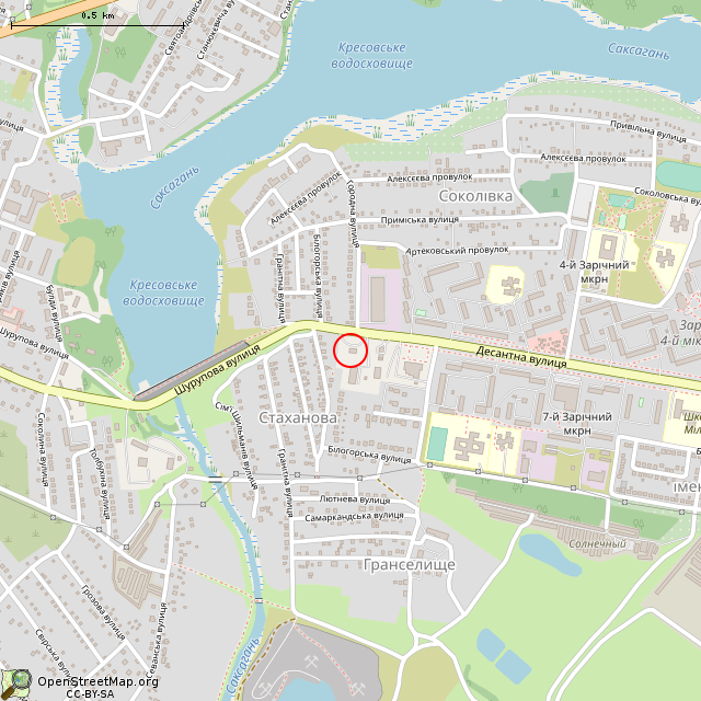 Карта где находится Заброшенное здание (Кривой Рог) в среднем масштабе