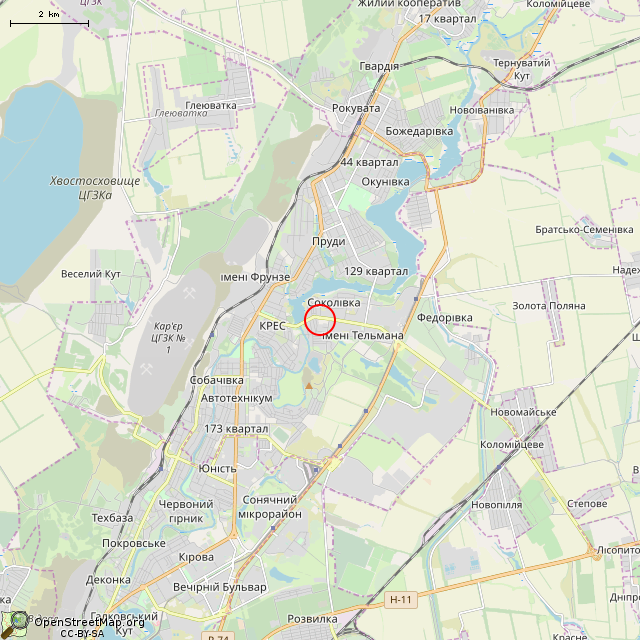 Карта где находится Заброшенное здание (Кривой Рог) в мелком масштабе