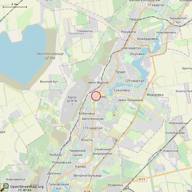 Карта где находится Нежилое здание (Кривой Рог) в мелком масштабе