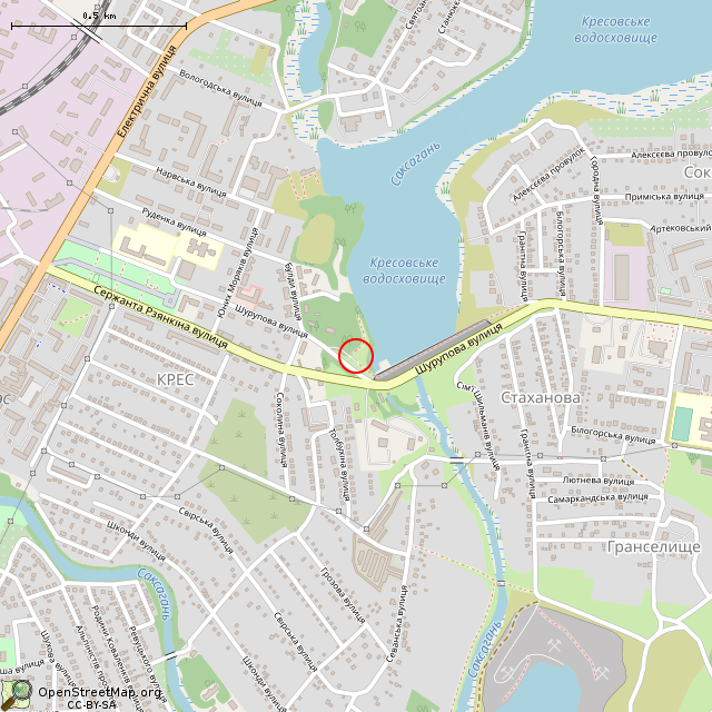 Карта где находится Памятник защитникам плотины КРЭС (Кривой Рог) в среднем масштабе