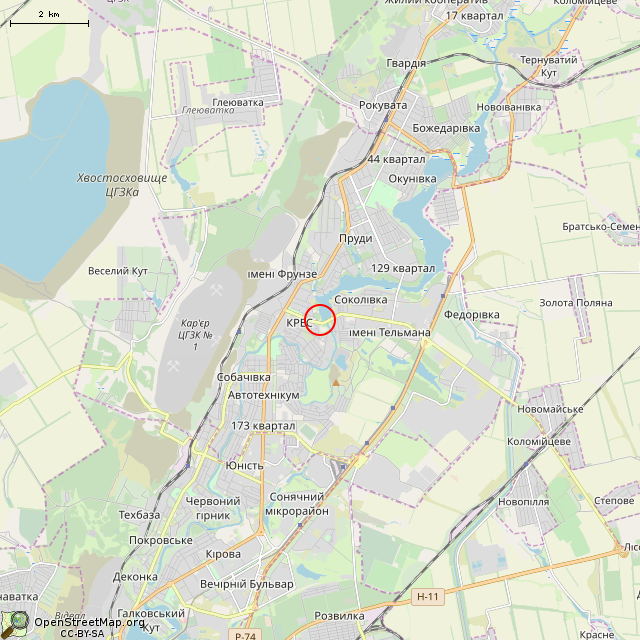 Карта где находится Памятник защитникам плотины КРЭС (Кривой Рог) в мелком масштабе