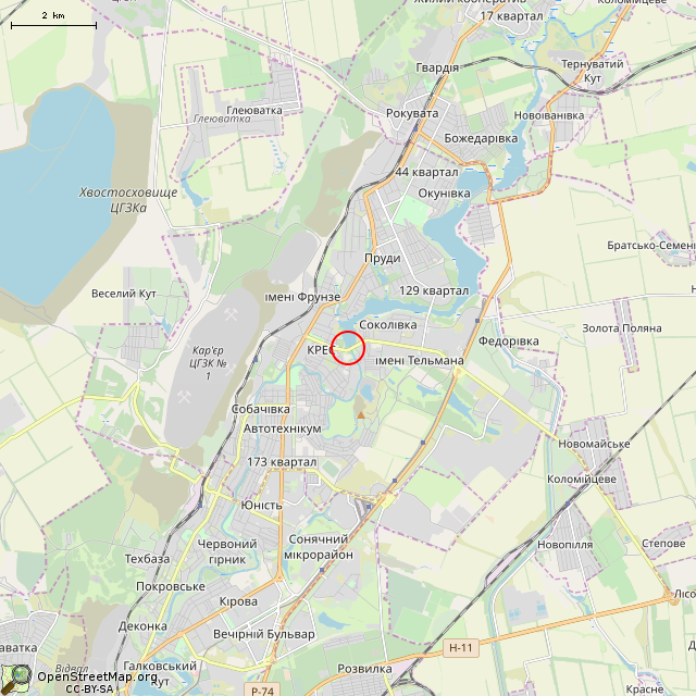 Карта где находится Остатки гидротехнических сооружений (Кривой Рог) в мелком масштабе