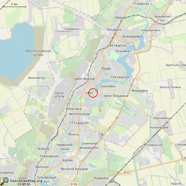 Карта где находится Ворота у дому № 6 (Кривой Рог) в мелком масштабе