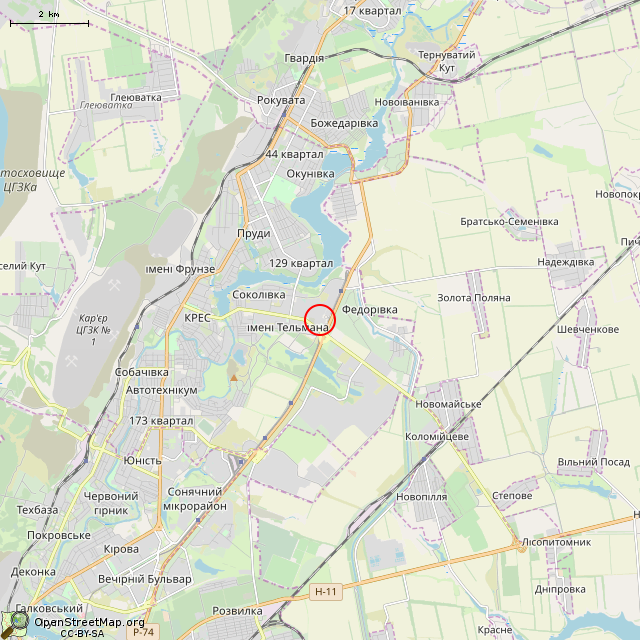 Карта где находится Бывший горотдел милиции № 3 (Кривой Рог) в мелком масштабе