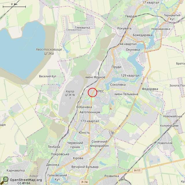 Карта где находится Дымовая труба (Кривой Рог) в мелком масштабе