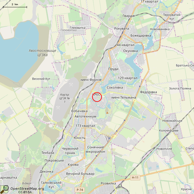 Карта где находится Заброшенное здание (Кривой Рог) в мелком масштабе