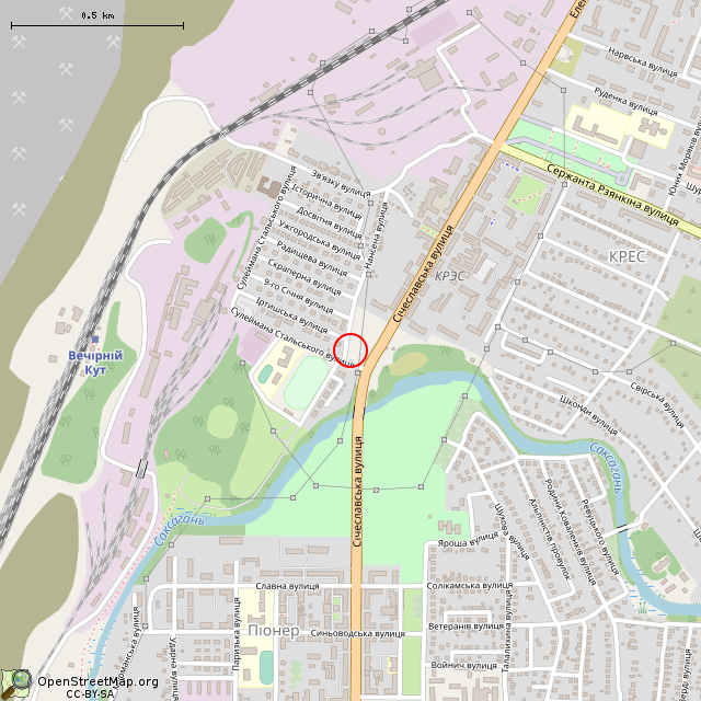 Карта где находится Бывший общественный туалет (Кривой Рог) в среднем масштабе