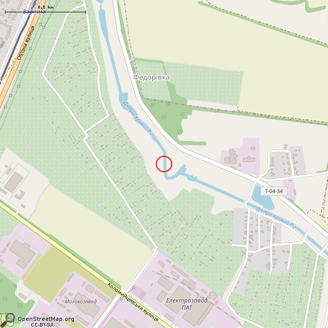 Карта где находится Бетонный водосброс (Кривой Рог) в среднем масштабе