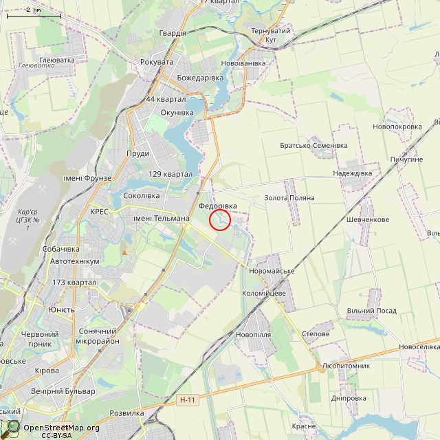 Карта где находится Бетонный водосброс (Кривой Рог) в мелком масштабе