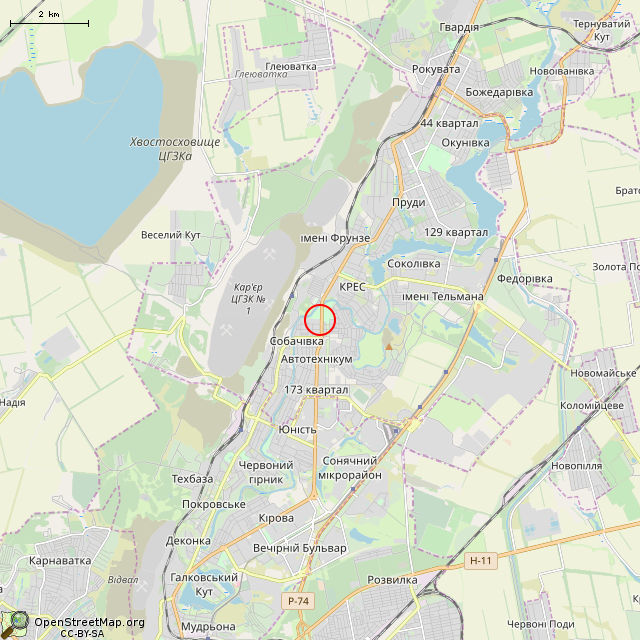 Карта где находится Скульптура «Горняк» (Кривой Рог) в мелком масштабе