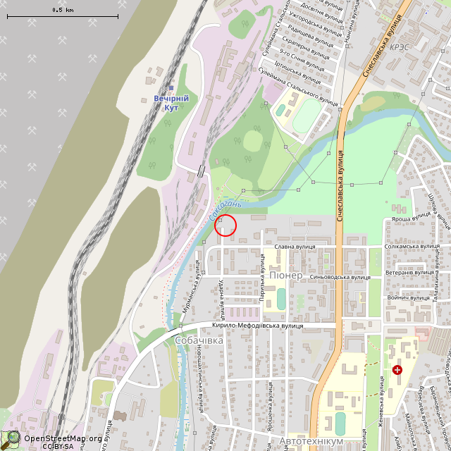Карта где находится Заброшенное овощехранилище (Кривой Рог) в среднем масштабе