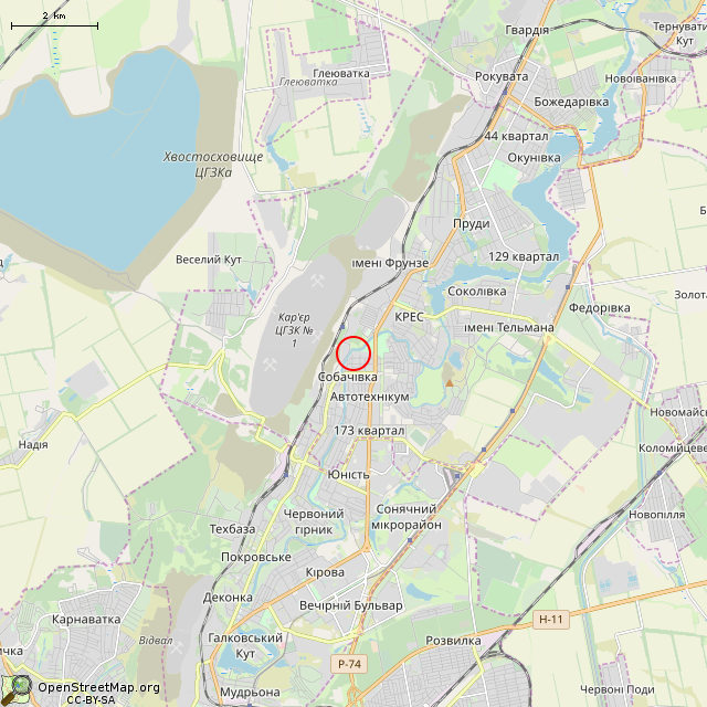 Карта где находится Заброшенное овощехранилище (Кривой Рог) в мелком масштабе