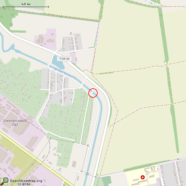 Карта где находится Водосброс с затвором на канале Днепр — Кривой Рог (Кривой Рог) в среднем масштабе