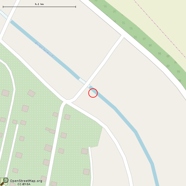 Карта где находится Водосброс с затвором на канале Днепр — Кривой Рог (Кривой Рог) в крупном масштабе