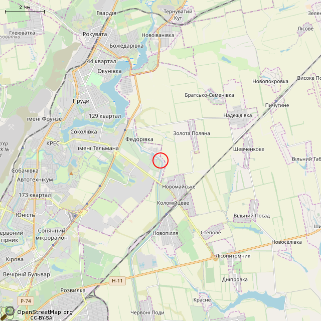 Карта где находится Водосброс с затвором на канале Днепр — Кривой Рог (Кривой Рог) в мелком масштабе