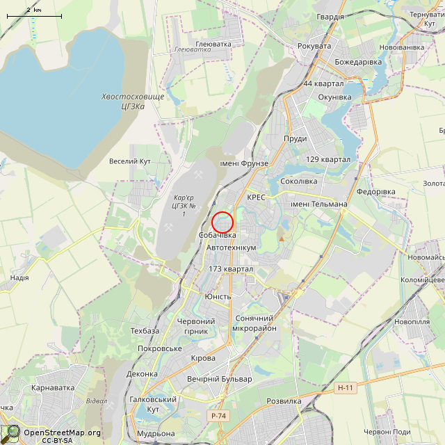 Карта где находится Бывший банно-прачечный комбинат (Кривой Рог) в мелком масштабе