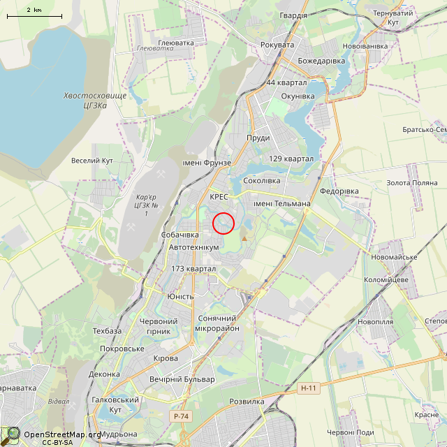 Карта где находится Заброшенное здание (Кривой Рог) в мелком масштабе