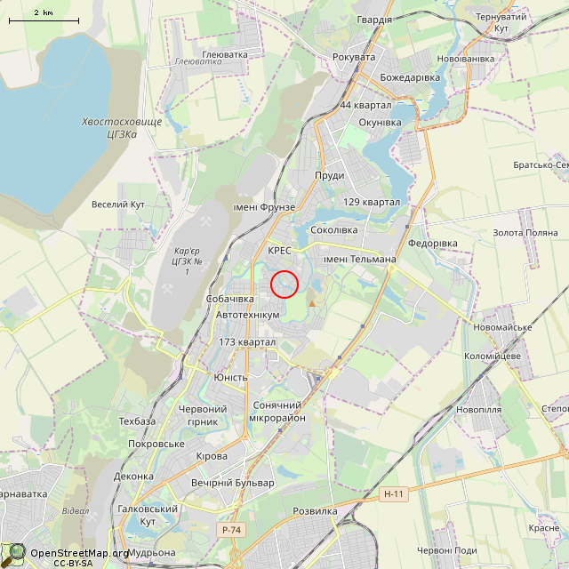 Карта где находится Заброшенный склад (Кривой Рог) в мелком масштабе