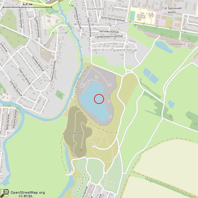 Карта где находится Бывший Октябрьский гранитный карьер (Кривой Рог) в среднем масштабе