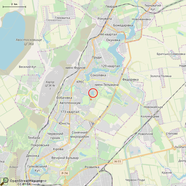 Карта где находится Бывший Октябрьский гранитный карьер (Кривой Рог) в мелком масштабе