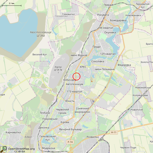 Карта где находится Бывшая столовая (Кривой Рог) в мелком масштабе