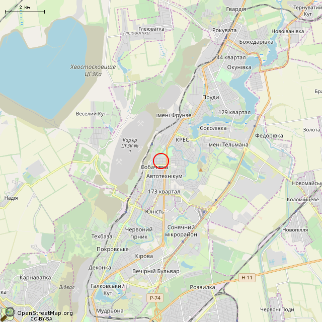 Карта где находится Памятник — экспонат вагонетке (Кривой Рог) в мелком масштабе