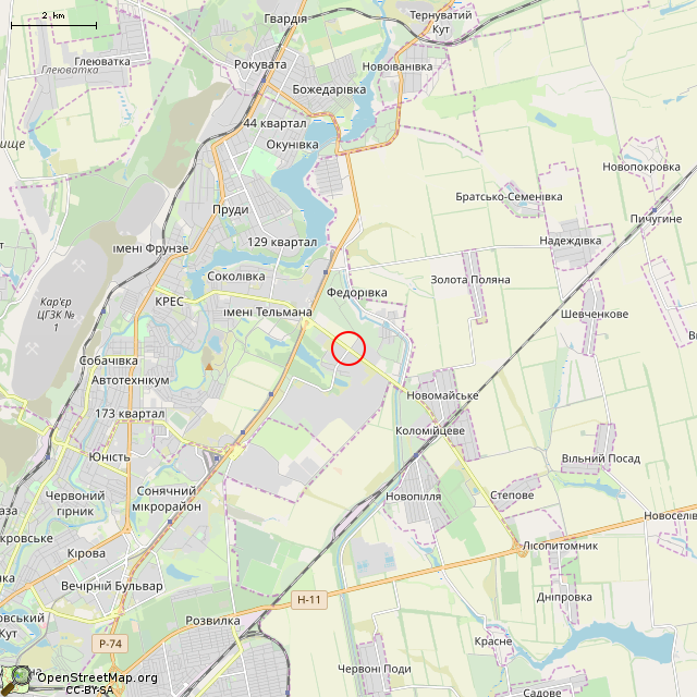 Карта где находится Старый остановочный павильон (Кривой Рог) в мелком масштабе