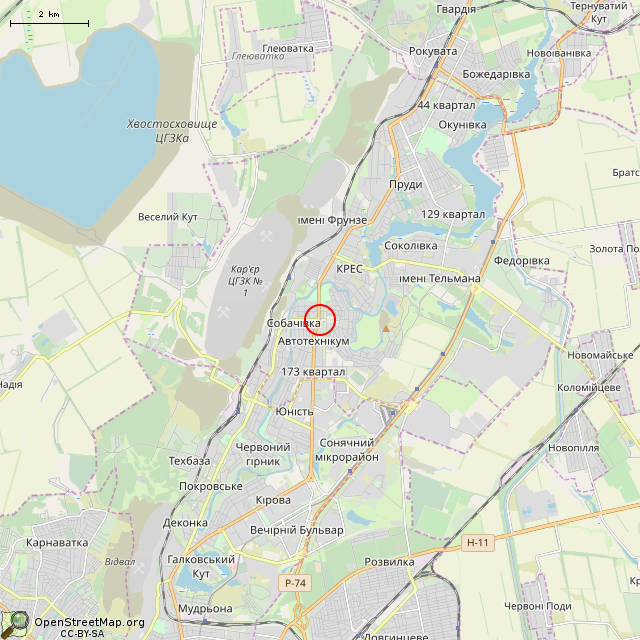 Карта где находится Неработающий фонтан (Кривой Рог) в мелком масштабе
