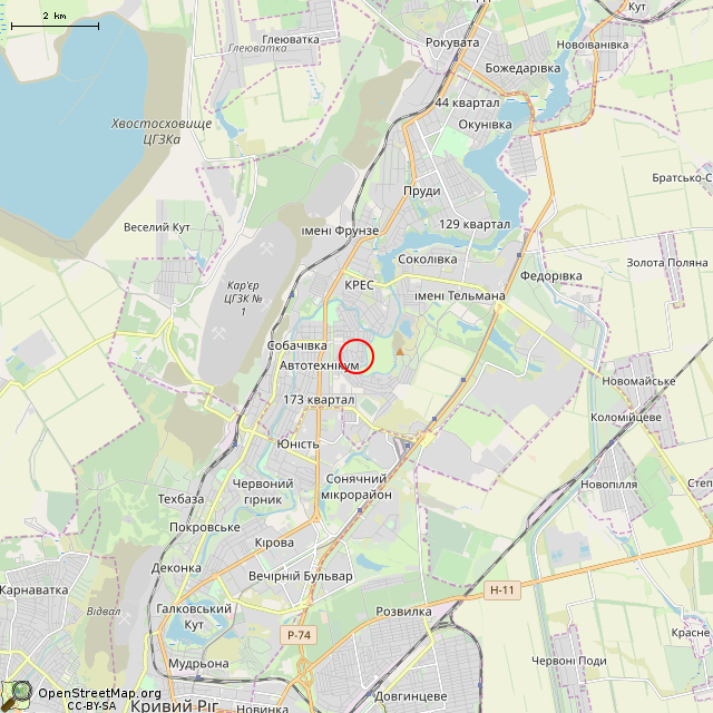 Карта где находится Заброшенный дом (Кривой Рог) в мелком масштабе
