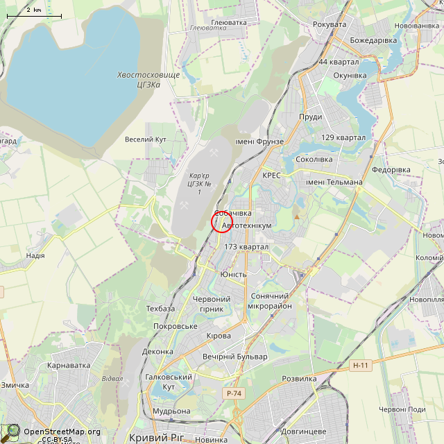 Карта где находится Скульптура «Сварщик» (Кривой Рог) в мелком масштабе