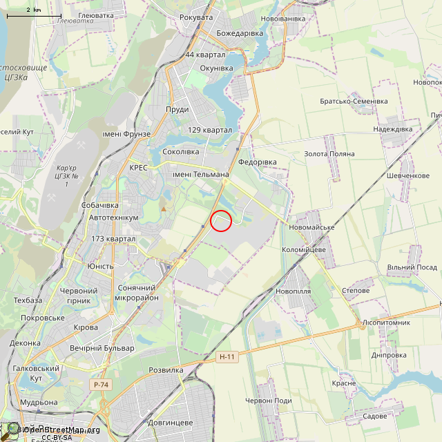 Карта где находится Бывшая пожарная часть ШПФ (Кривой Рог) в мелком масштабе