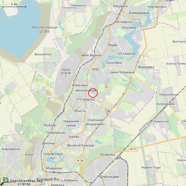 Карта где находится Заброшенный дом (Кривой Рог) в мелком масштабе