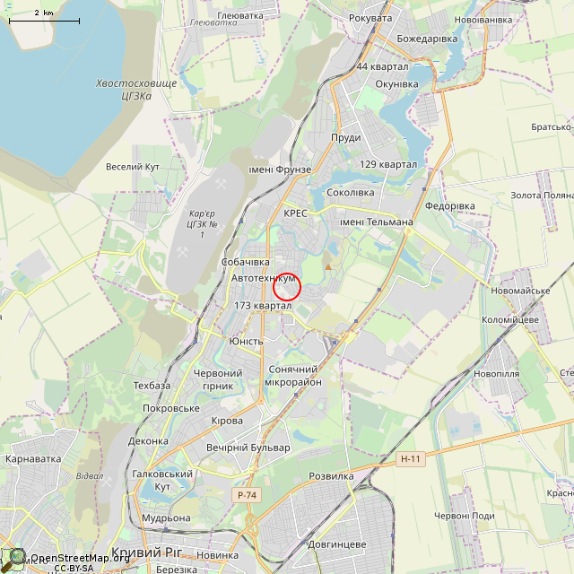 Карта где находится Заброшенный дом (Кривой Рог) в мелком масштабе