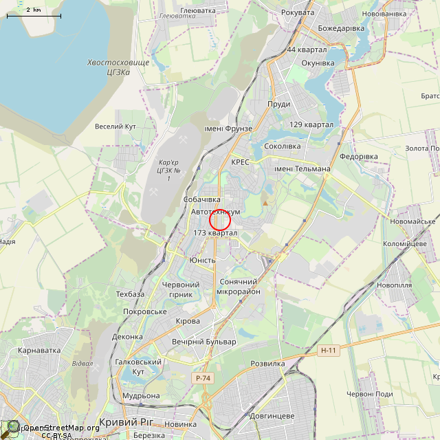 Карта где находится Бывший детсад (Кривой Рог) в мелком масштабе