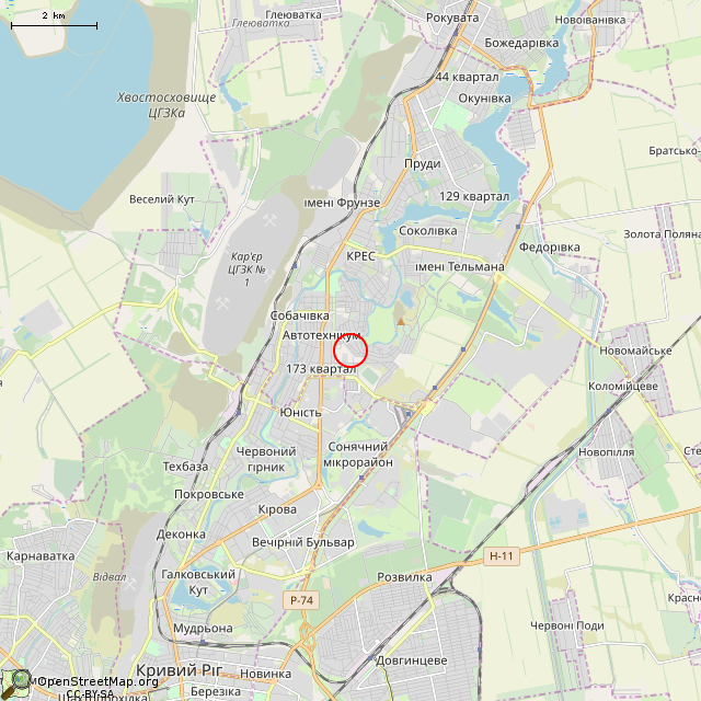 Карта где находится Заброшенный дом (Кривой Рог) в мелком масштабе