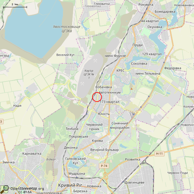 Карта где находится ул. Дышинского, 34 (Кривой Рог) в мелком масштабе