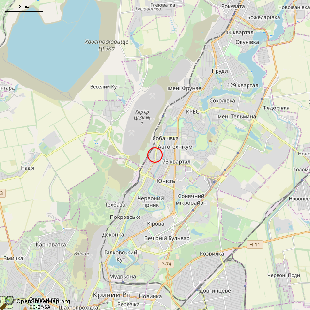 Карта где находится Заброшенное здание (Кривой Рог)      | заброшенный, неиспользуемый объект в мелком масштабе