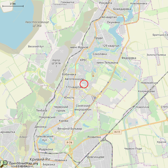 Карта где находится Заброшенный дом (Кривой Рог) в мелком масштабе