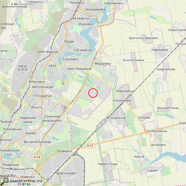 Карта где находится Бывшее здание КПП (Кривой Рог) в мелком масштабе