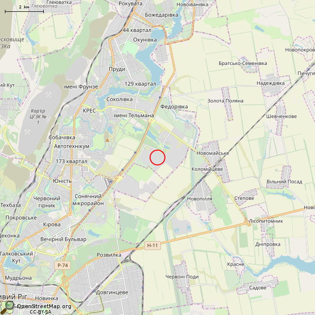 Карта где находится Бывшая столовая № 7 (Кривой Рог) в мелком масштабе