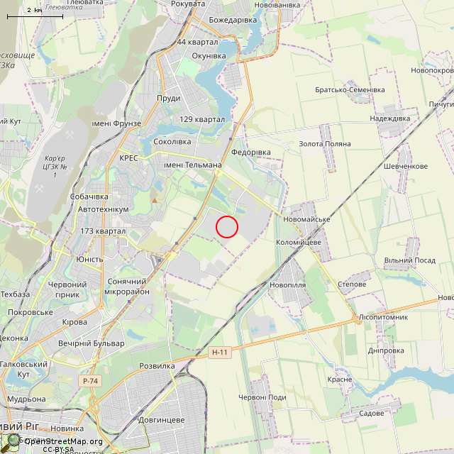 Карта где находится Заброшенное здание (Кривой Рог) в мелком масштабе