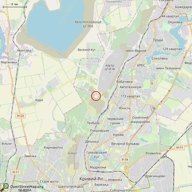 Карта где находится Руины надшахтного здания (Кривой Рог) в мелком масштабе