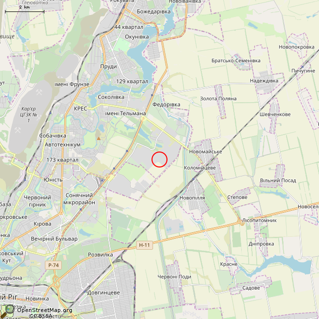 Карта где находится Заброшенное здание (Кривой Рог) в мелком масштабе