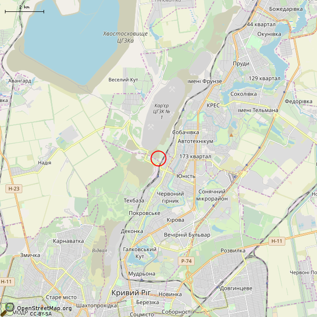 Карта где находится Заброшенное здание (Кривой Рог) в мелком масштабе