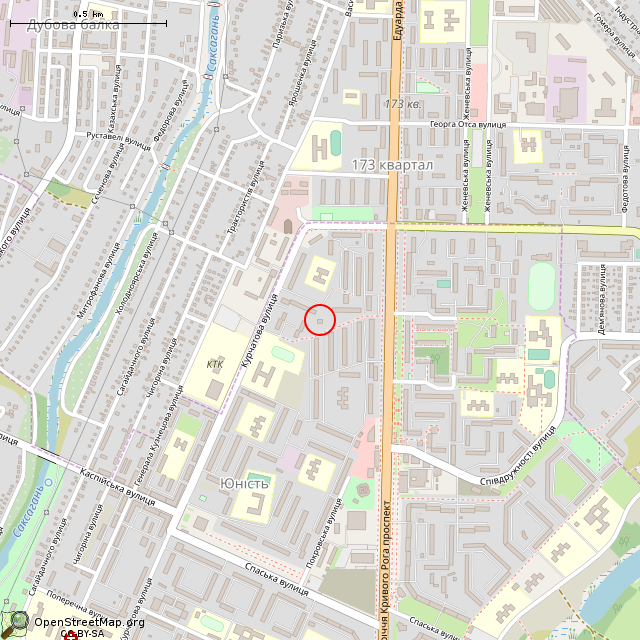 Карта где находится Бывший магазин (Кривой Рог) в среднем масштабе